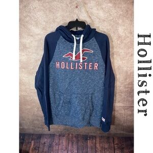 Hollister Hoodie Pullover Sweatshirt-Blue/Burgundyy-Mens size M-GUC